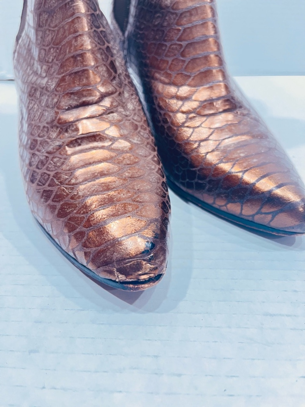 ASH Brown Metallic Snake-Embossed Pointed Leather Toe Chelsea Booties 37 - Picture 10 of 10